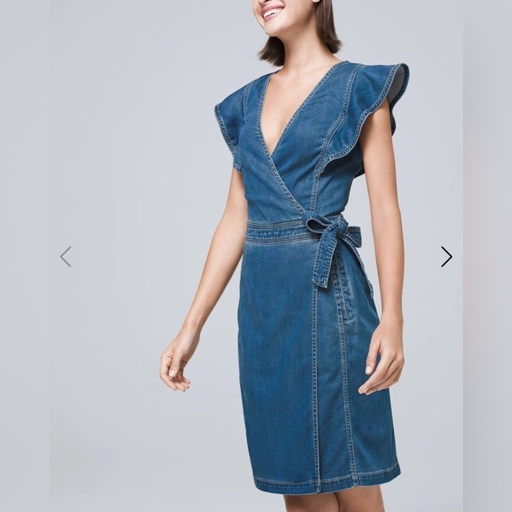 White House Black Market Blue Wrap Tie Front Mini Dress - Picture 10 of 12